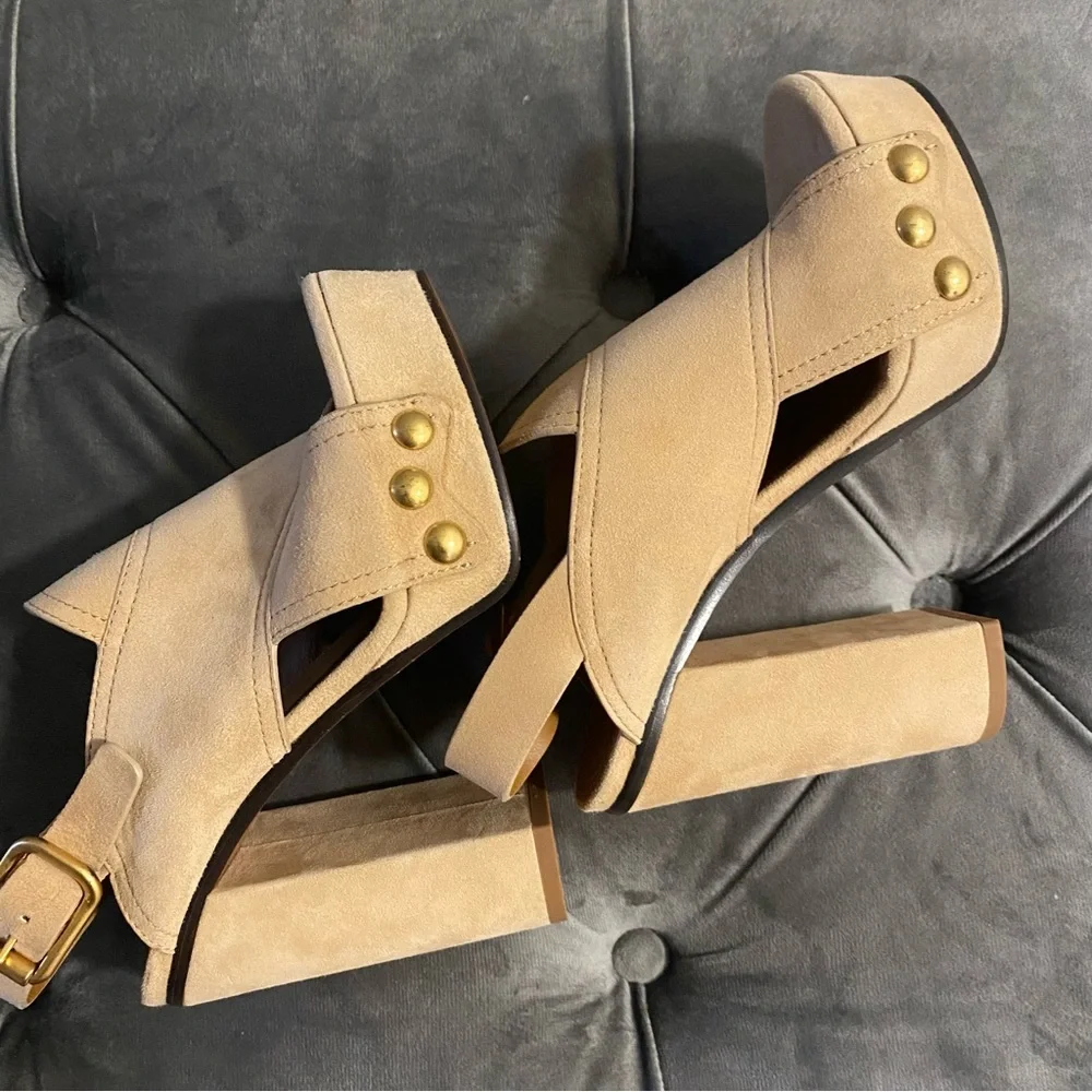 Like New CHLOE MISCHA Crisscross Suede Slingback 100mm Sandals Size 36.5